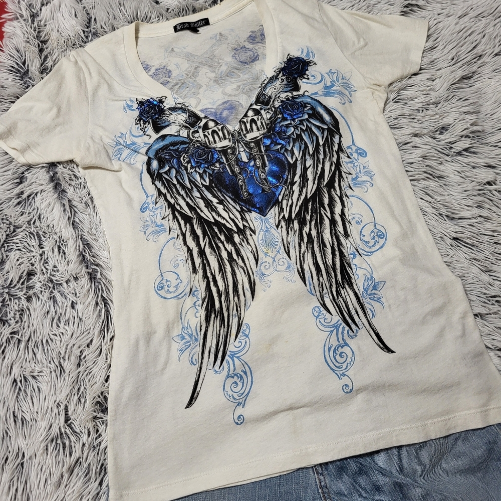 Brad Butter Metallic Heart Angel Wings Shirt